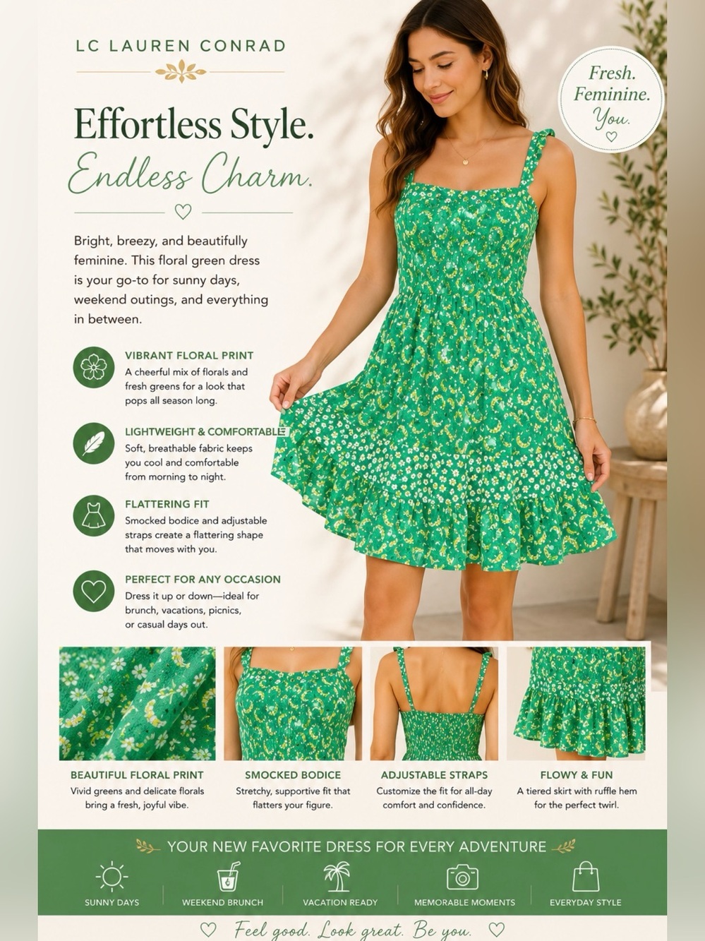 LC Lauren Conrad Floral Green Dress size 8